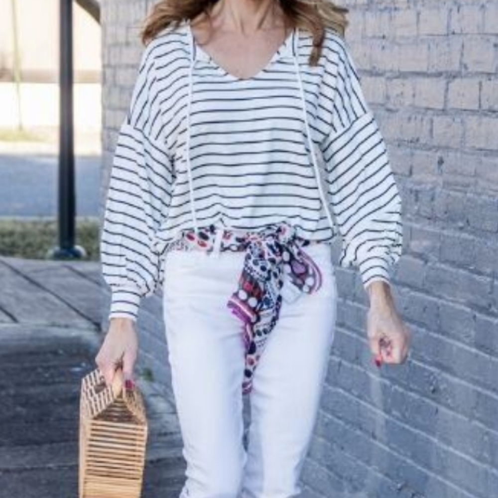 Cabi Women's Black and White Striped Top